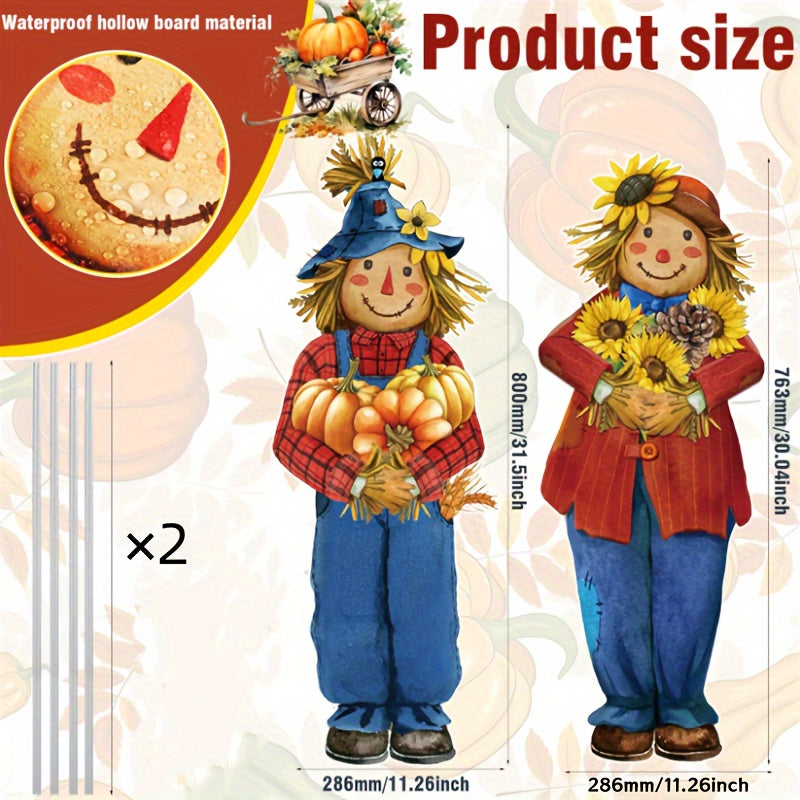 Festive Thanksgiving Scarecrow Garden Decoration - Easy Outdoor Setup with 8 Stakes