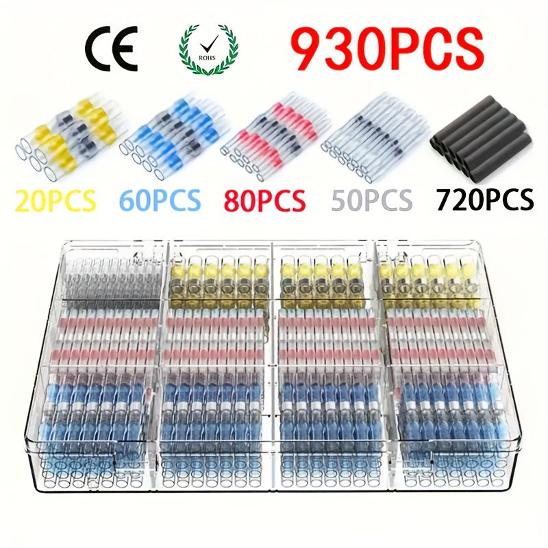 930pcs Heat Shrink Solder Butt Connectors, Ultimate Solder Connector Kit, Waterproof connectors.