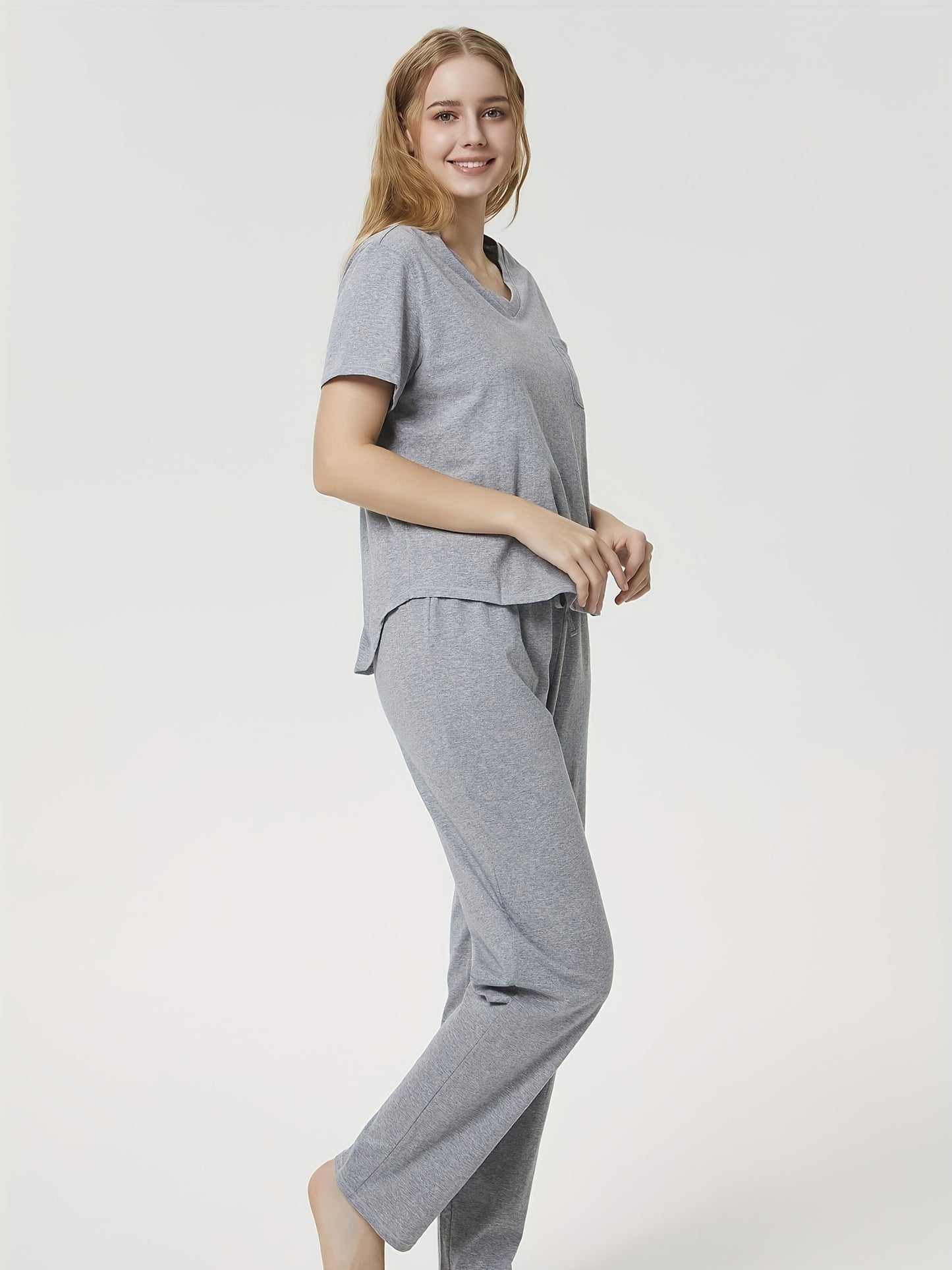 SIORO Womens casual Pajamas Set Short Sleeve Sleepwear V-neck Tops Loungewear Nightwear with Long Pants