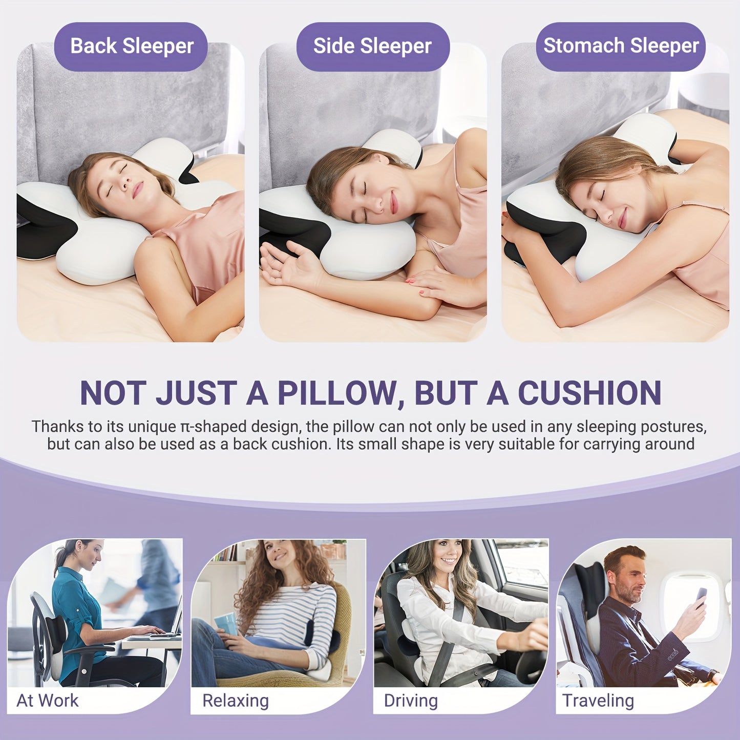 DONAMA Cervical Neck Pillow, Ergonomic Contour Orthopedic Pillow For Neck And Shoulder With Soft Cooling Pillowcase, Memory Foam Support Sleeping Pillow For Side, Back, Stomach Sleeper