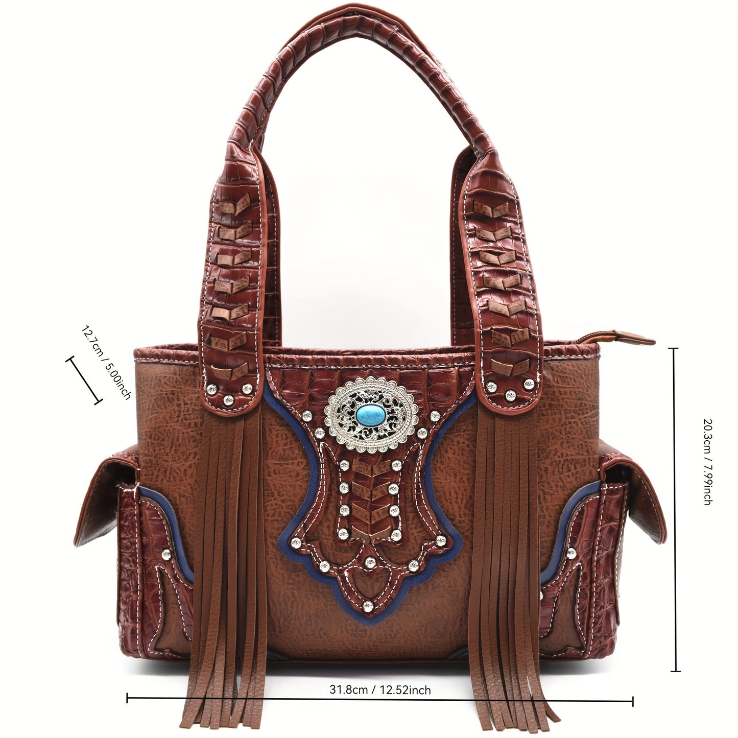 Western Style Cowgirl Woven Fringe Crocodile Gorgeous Purse Conchos Tote Country Women Handbag Shoulder Bags Wallet Set