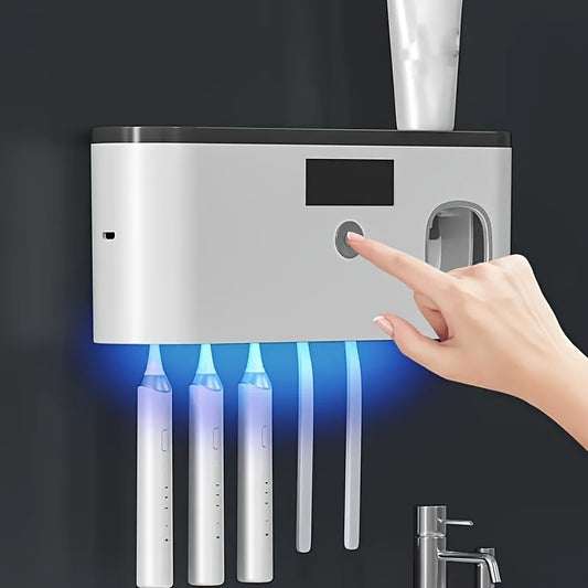 Wall-Mounted Intelligent Toothbrush Disinfector With 5 Slots, Integrated Toothpaste Dispenser, UV Sterilization, Bathroom Storage Rack & Organizer, Home Accessory