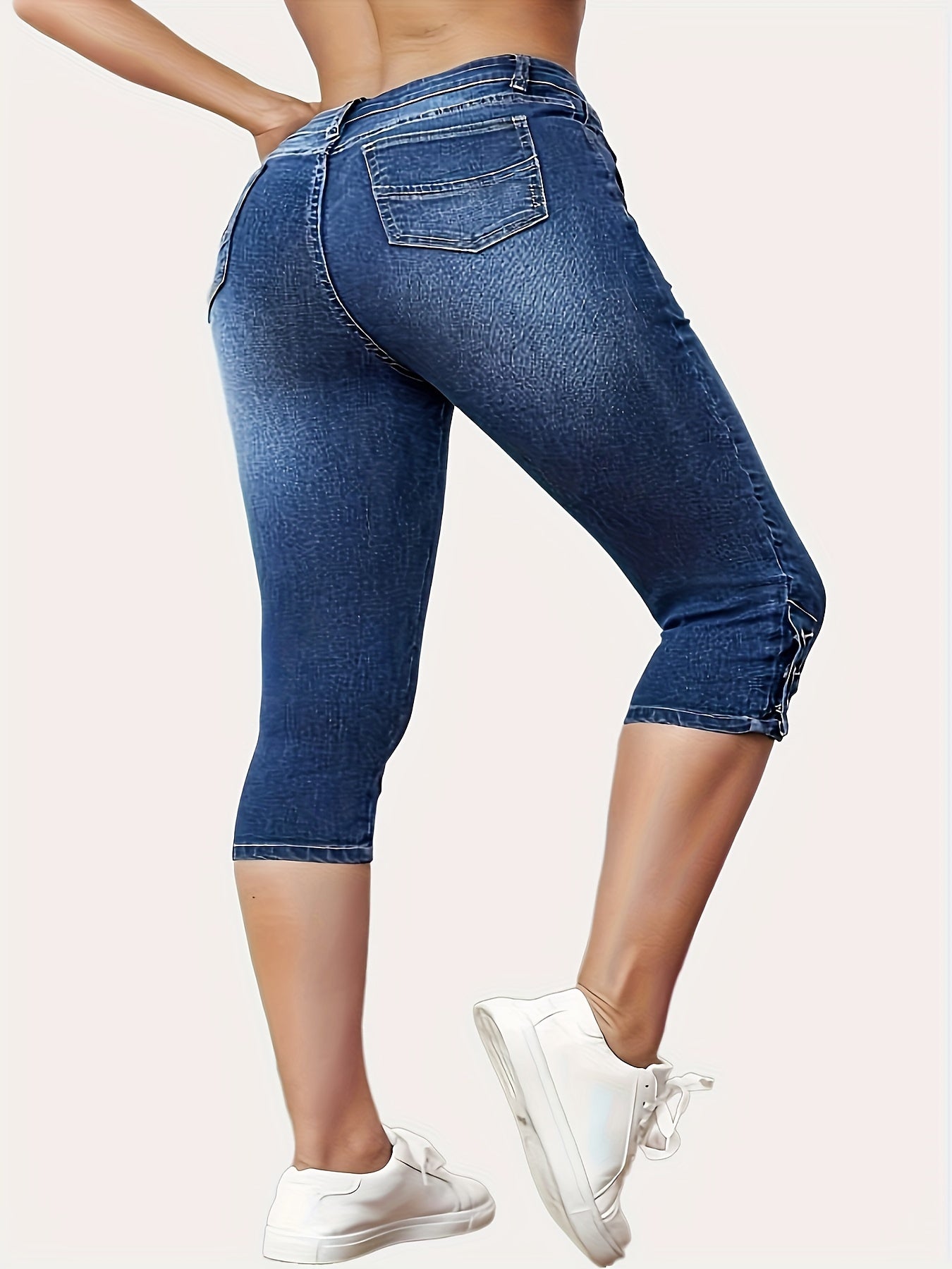 Women's Plus Size Casual Capri Denim Jeans, High Waist Stretch, Wash, Versatile Pants, Spring/Summer Collection