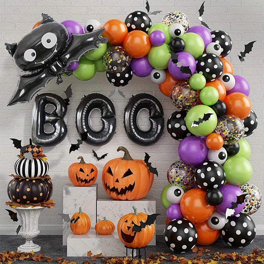 109PCS Halloween Balloon Arch Kit with Pumpkin, Bat, Spider Foil Balloons - Universal Celebration Decoration for Birthdays, Weddings, Anniversaries - Multi-Age Party Supplies, No Electricity Needed