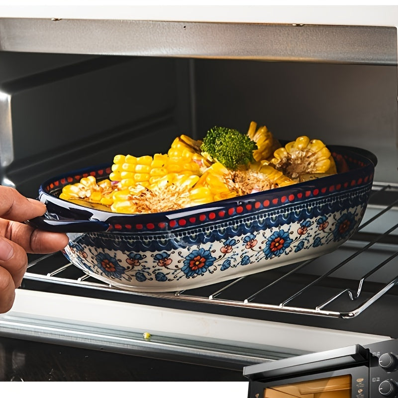 2-Piece Ceramic Baking Dish Set, Rectangular Bakeware with Floral Pattern, Dishwasher Safe, Ideal for Lasagna, Casserole, Suitable for Christmas, Halloween, Easter, Hanukkah, Thanksgiving