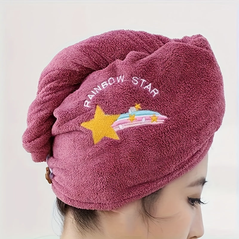 Coral Fleece Thickened Dry Hair Hat Cartoon Embroidery Triangle Hair Hat Water-Absorbent Towel Dry Water-Absorbent H5T3