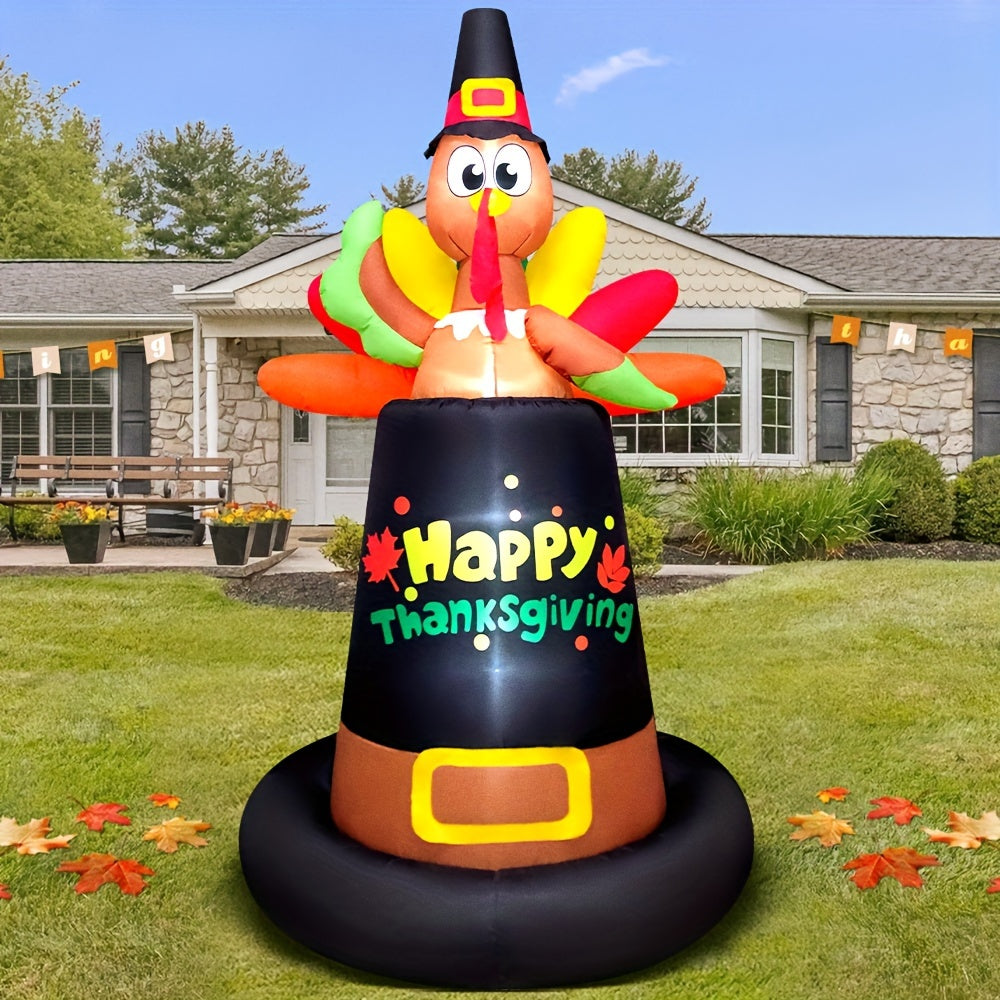 KOOY 8FT Inflatable LED-Lit Pilgrim Turkey Yard Decoration For Outdoor Holiday Parties