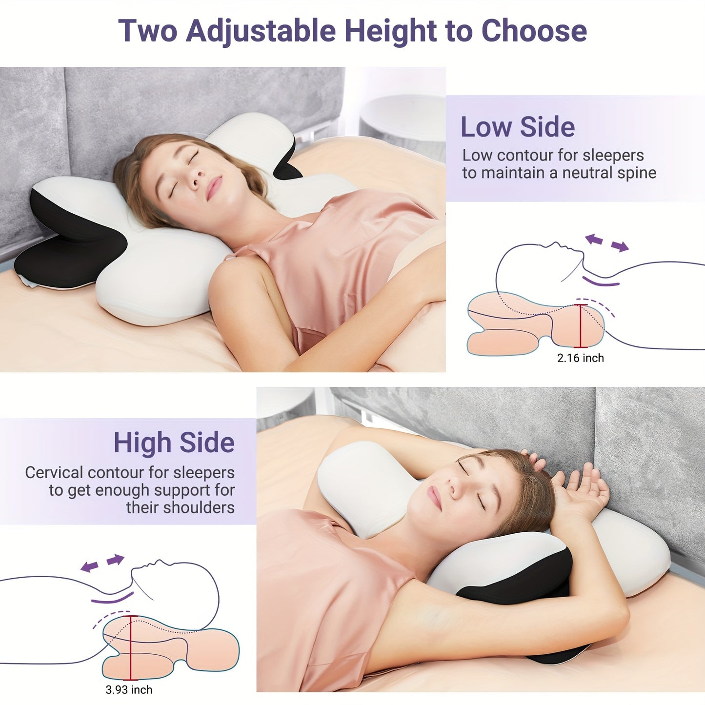 DONAMA Cervical Neck Pillow, Ergonomic Contour Orthopedic Pillow For Neck And Shoulder With Soft Cooling Pillowcase, Memory Foam Support Sleeping Pillow For Side, Back, Stomach Sleeper