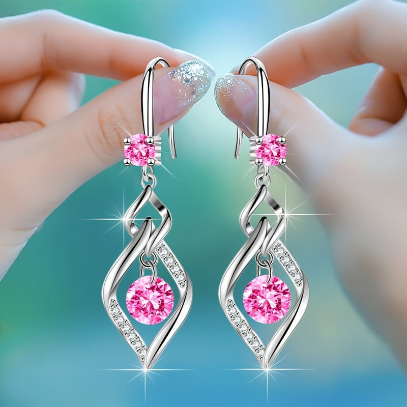 Luxury Rhombus Shape Drop Earrings Inlaid Round Cut zirconia For Women Party Prom Dinner Decor