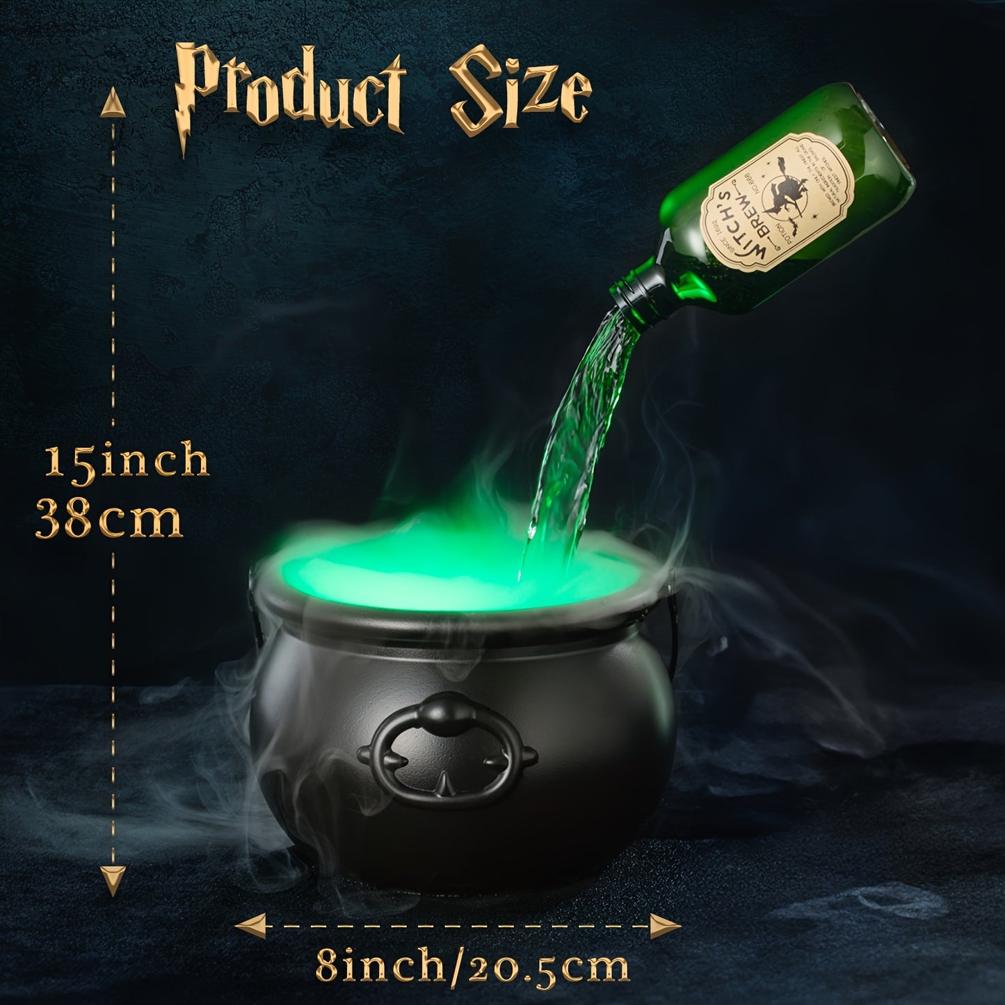 Indoor Halloween Decorations - Witches Cauldron With Magic Bottles & Fog Maker - Halloween Party Decor For Home Room Mantel Table Gifts