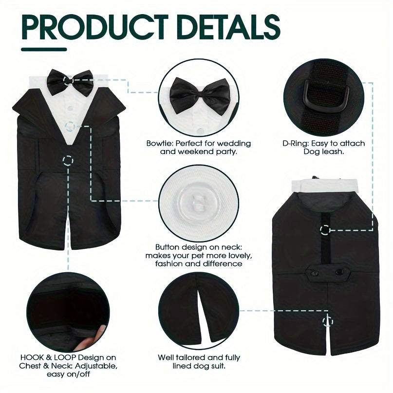 Elegant Dog Tuxedo & Bandana Set - Formal Wedding Attire for Large to Medium Breeds, Machine Washable Polyester