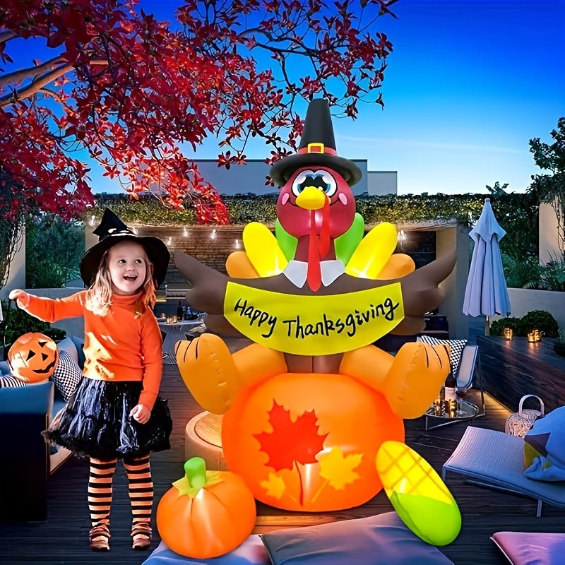 KOOY 6 FT Inflatable Pilgrim Turkey With LED Lights, Fall And Thanksgiving Yard Decorations, Indoor And Outdoor