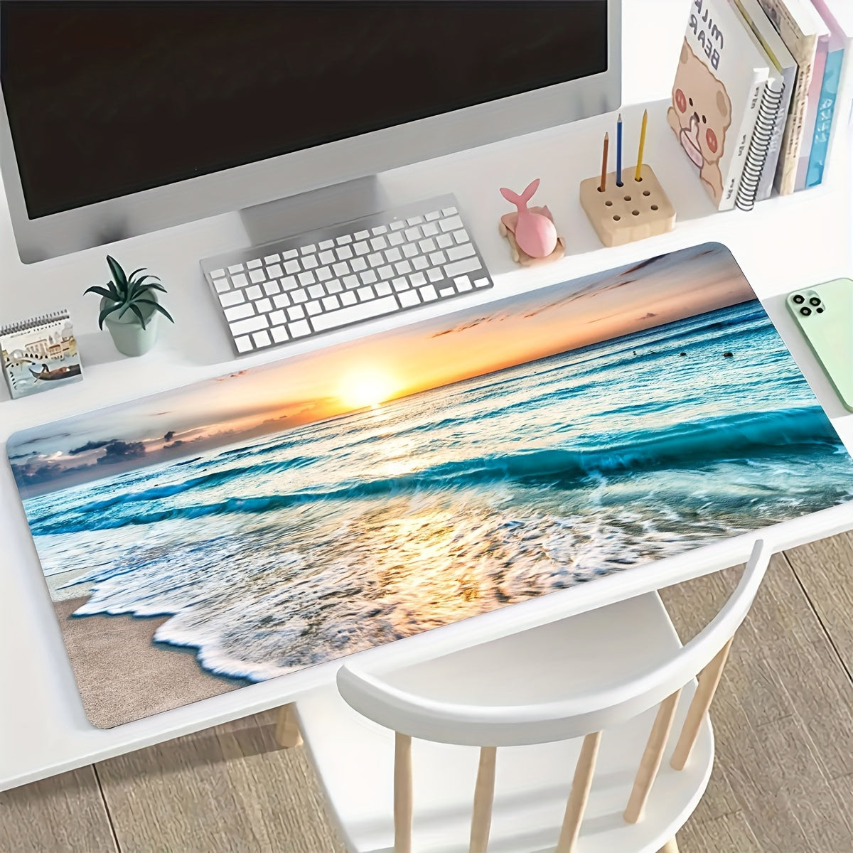 Extra-Large Seaside Sunshine Gaming Mouse Pad - Extended, Thick, Non-Slip Rubber Desk Mat With Precision Stitched Edges, Washable - Perfect For Office & E-Sports Mouse Pads For Desk Large Mouse Pad