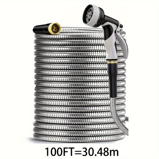 100Ft Garden Hose with 10 Function Nozzle, Leak Proof, Puncture Resistant, Flexible, Never Kink & Tangle, Garden Hose