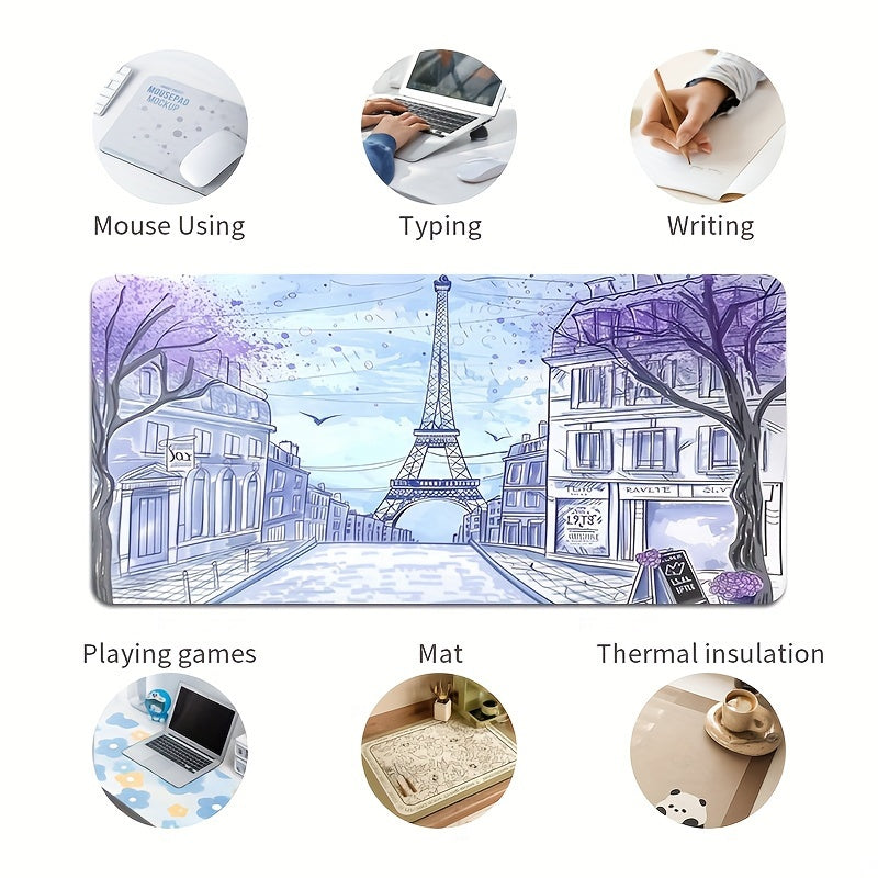 1pc Large Paris Street Scene Gaming Mouse Pad - Thickened Non-Slip Washable Rubber Desk Mat, Precision Edge Locking, for Gamers and Office Use, Computer Keyboard Accessories