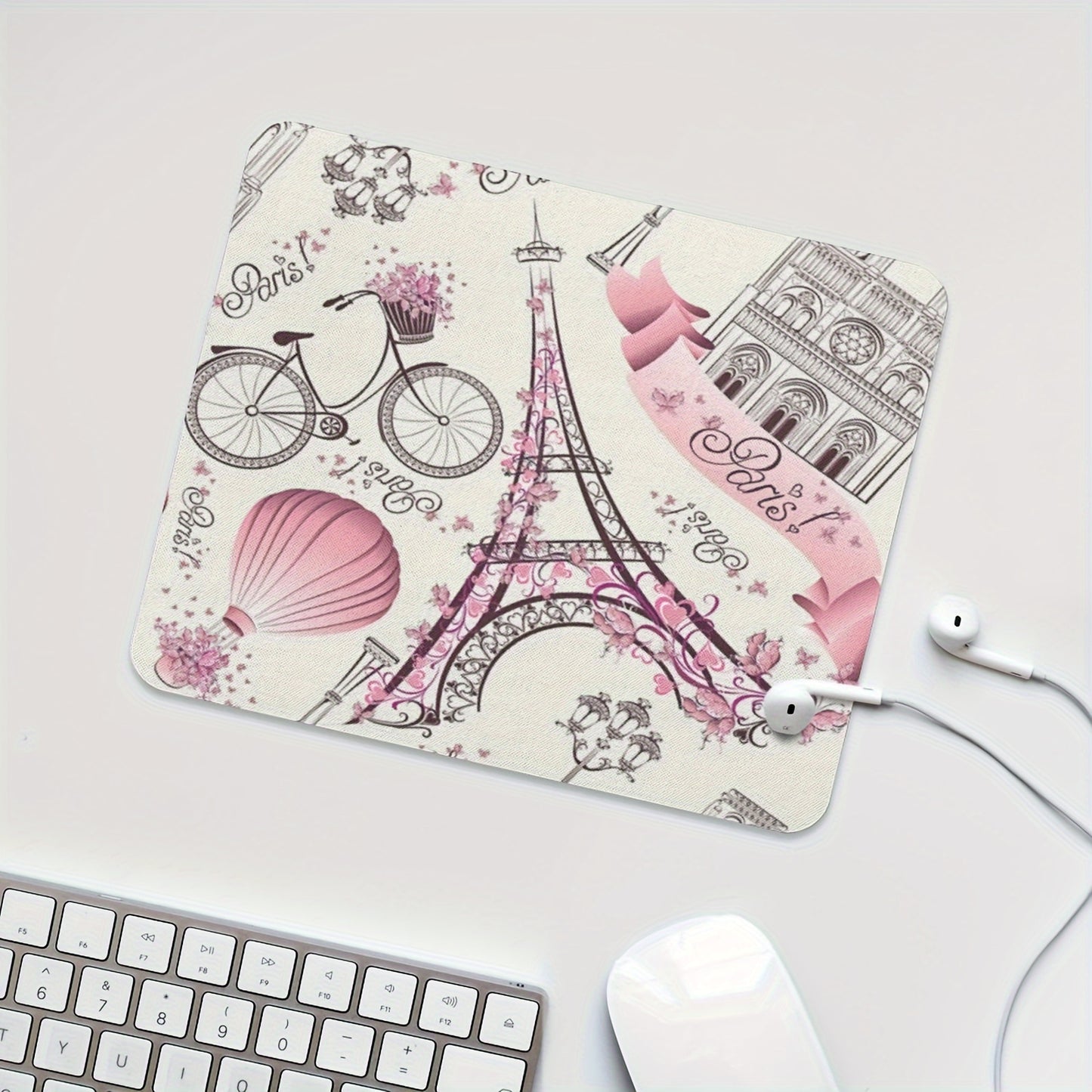 Love Paris Vintage Floral Eiffel Mouse Pad Thickened 9.45 * 7.9 Inches 3mm Thick Computer Anti-skid Rubber Mouse Pad