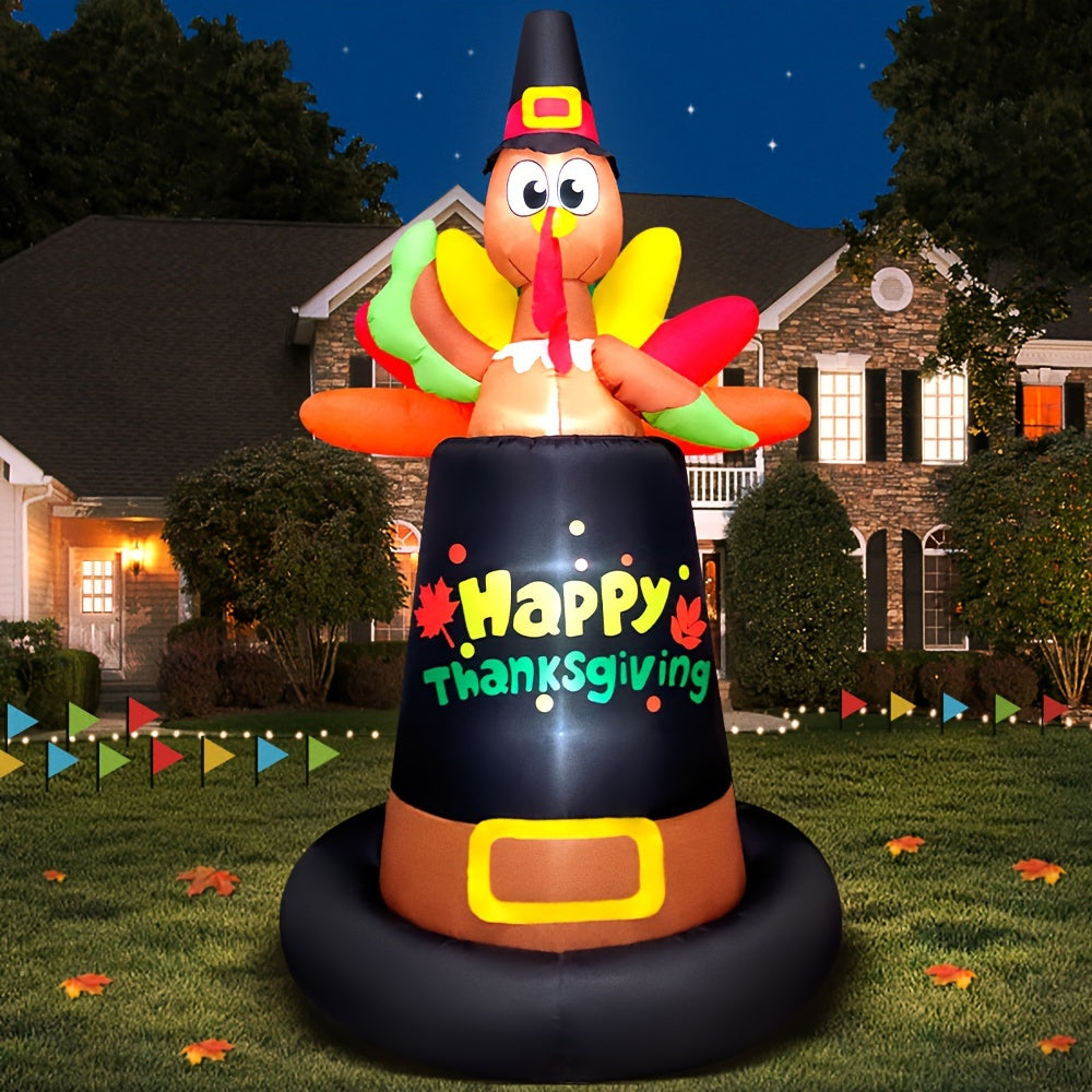 KOOY 8FT Inflatable LED-Lit Pilgrim Turkey Yard Decoration For Outdoor Holiday Parties