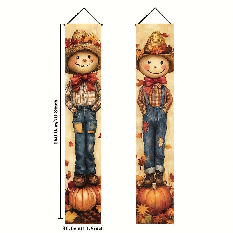 Autumn Scarecrow & Harvest Welcome Banner Set - Durable Polyester, 12x70 Inches, Perfect for Fall Outdoor Decor