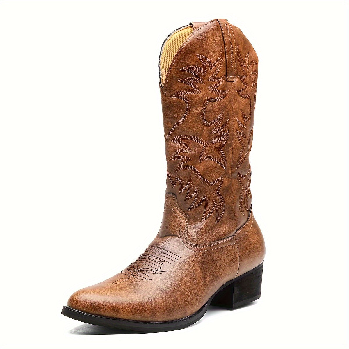 Men's Cowboy Boots, Western Cowboy Boots Embroidered Mid-Calf Work Boots