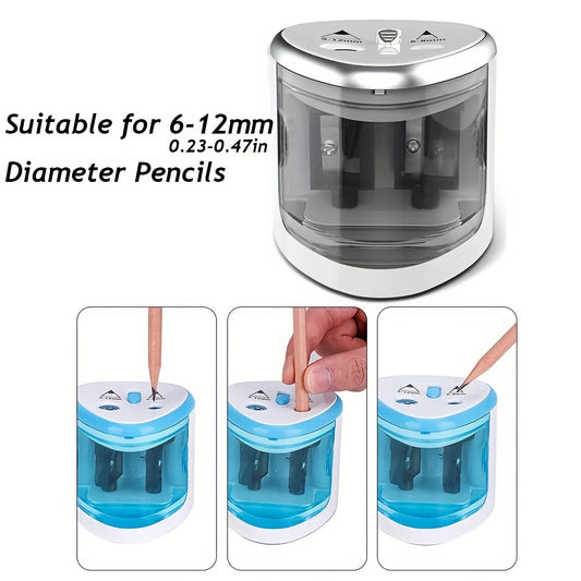 1pc Automatic Electric Pencil Sharpener - Dual Hole Design for 6-12mm Pencils - Perfect for Office and Drawing - Fast and Efficient Sharpening