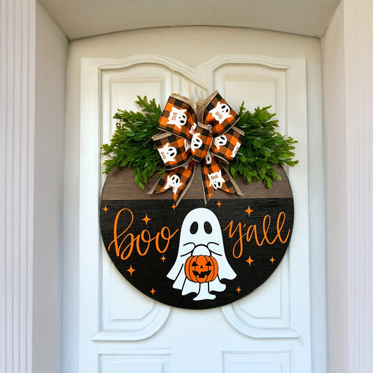 1pc Halloween White Ghost Pumpkin BOO Door Hanging Sign, Halloween Welcome Sign, Festival Atmosphere Decoration, Housewarming Gift Living Room Bathroom Bar Cafe Garden Office Auditorium Wall Décor