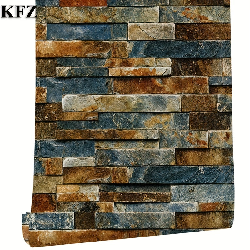 1pc Rustic Brick Stone Wallpaper - Self-Adhesive, Thick PVC, 3D Simulated Grain, Peel & Stick, Room Decor - 18x120 Inches