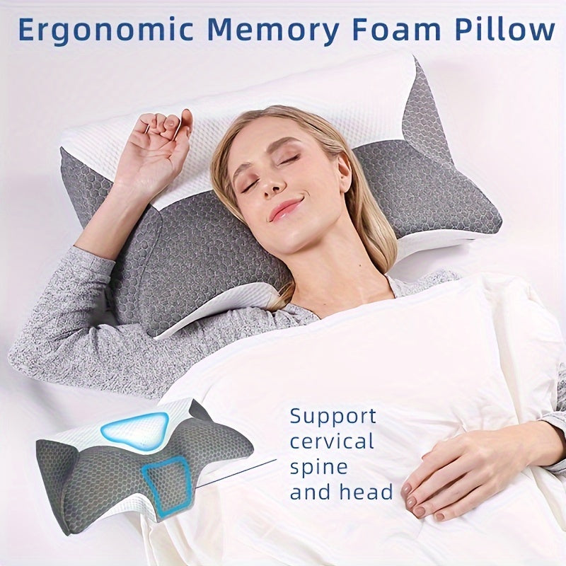 1pc Cervical Memory Foam Pillow, Contour Pillows For Neck And Shoulder Pain, Ergonomic Orthopedic Sleeping Contoured Support Pillow Side Sleepers, Back Stomach Sleepers, Queen Size