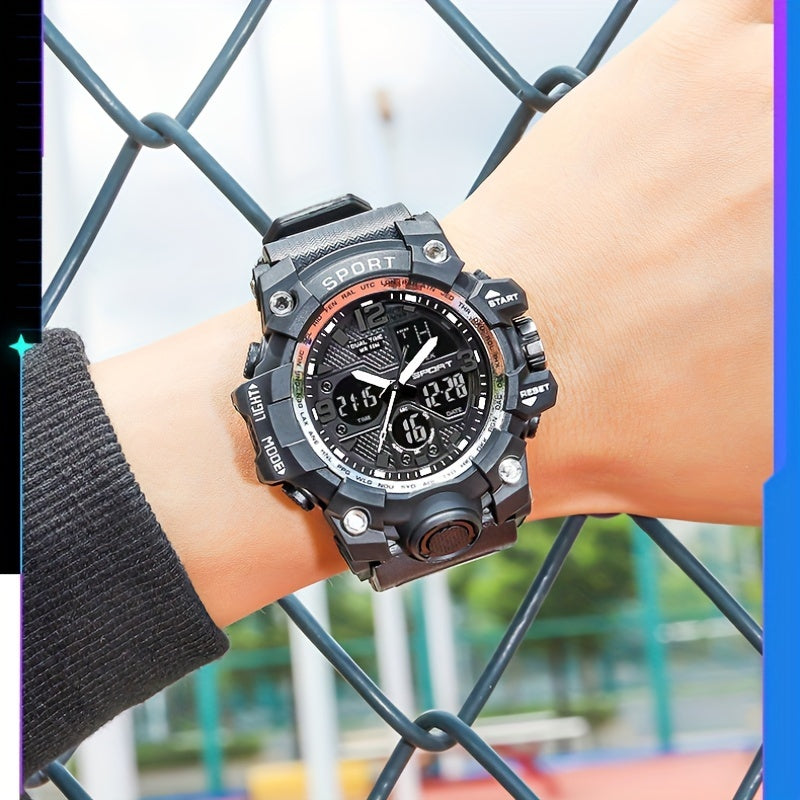 Men's Sports Multifunctional Watch, Alarm, Chronograph, Stopwatch, Automatic Date, Luminous Display, Dual Movement Sport Watch