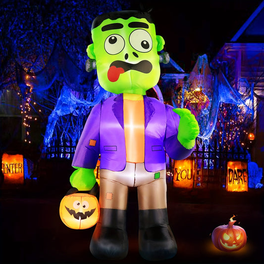 Halloween Inflatable Blow Up Decorations, 8FT Green Zombies Holding Pumpkin, Built-in LEDs For Holiday Party, Garden, Lawn, Yard, Patio Décor