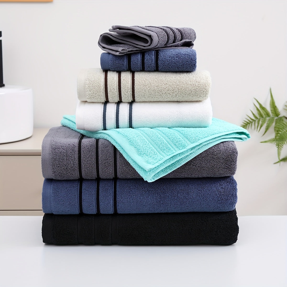 EverShine 8-Piece Bath Towel Set, 100% Cotton Premium Woven, 2 Bath Towels, 2 Hand Towels, 4 Washcloths, Luxurious Bathroom Linen, Highly Absorbent 500 GSM - Ideal Home Bath Essentials