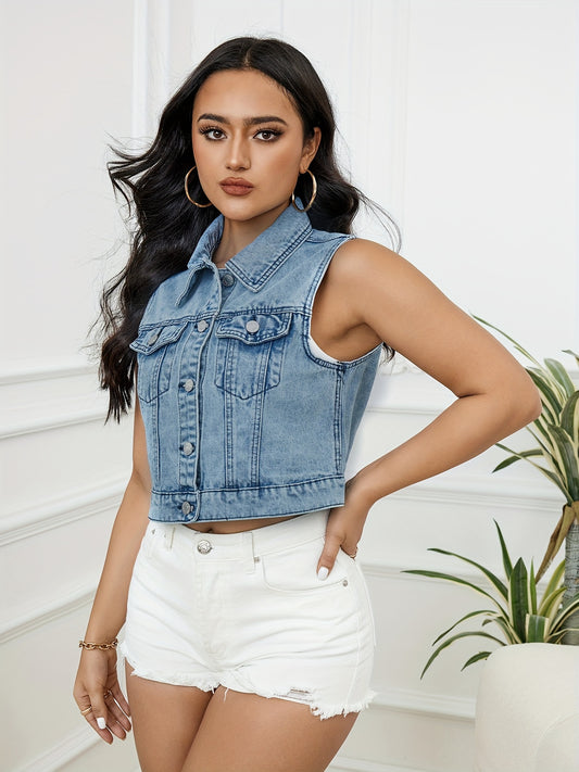 Streetwear Fashion White Blue Denim Vest Women Waistcoat Korean Loose Short Sleeveless Jacket Coat Big Pocket Jeans Vest Female