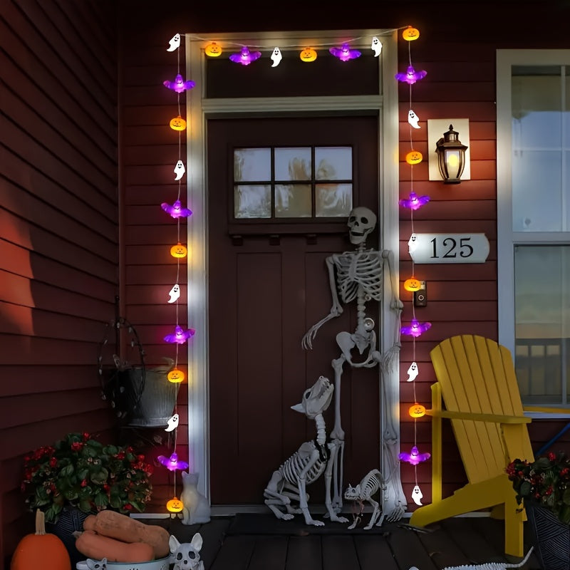 Spooky Halloween LED String Lights With Pumpkins, Bats & Ghosts - Battery-Powered For Indoor/Outdoor Decor, Perfect For Home, Bedroom, Birthday Parties & Theme Events