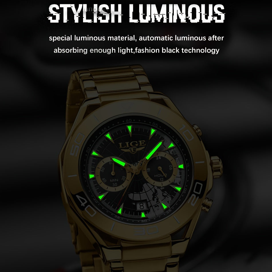 LIGE Student Quartz Watch, Multi Functional Date Chronograph Luminous Watch