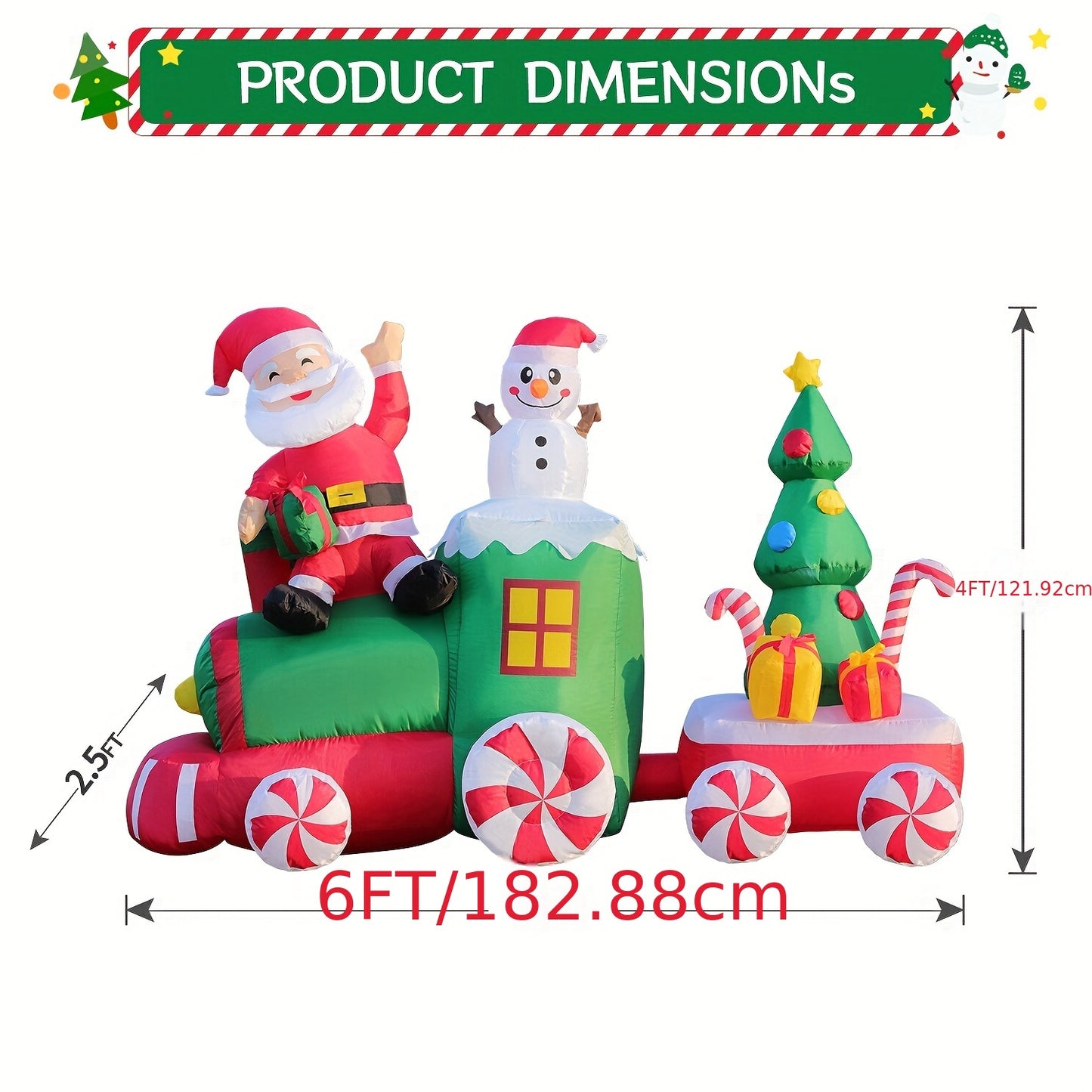 DomKom Chritmas Inflatable Decorations, 6ft Blow Up Santa Snowman And Tree On Train With LEDs Outdoor Décor For Yard Lawn Outside Party Festival Celebration