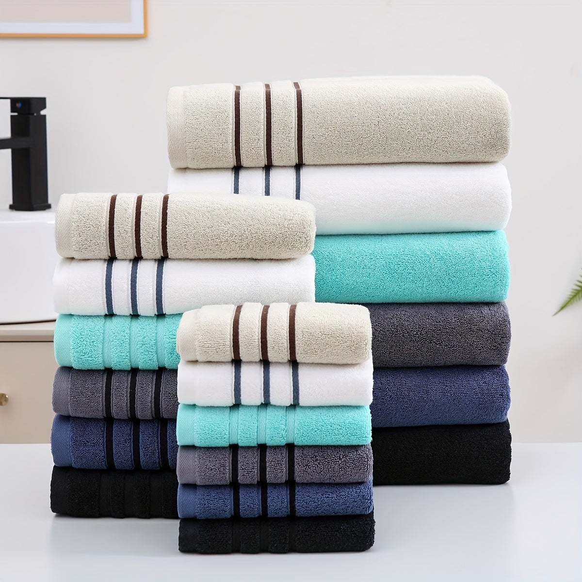 EverShine 8-Piece Bath Towel Set, 100% Cotton Premium Woven, 2 Bath Towels, 2 Hand Towels, 4 Washcloths, Luxurious Bathroom Linen, Highly Absorbent 500 GSM - Ideal Home Bath Essentials