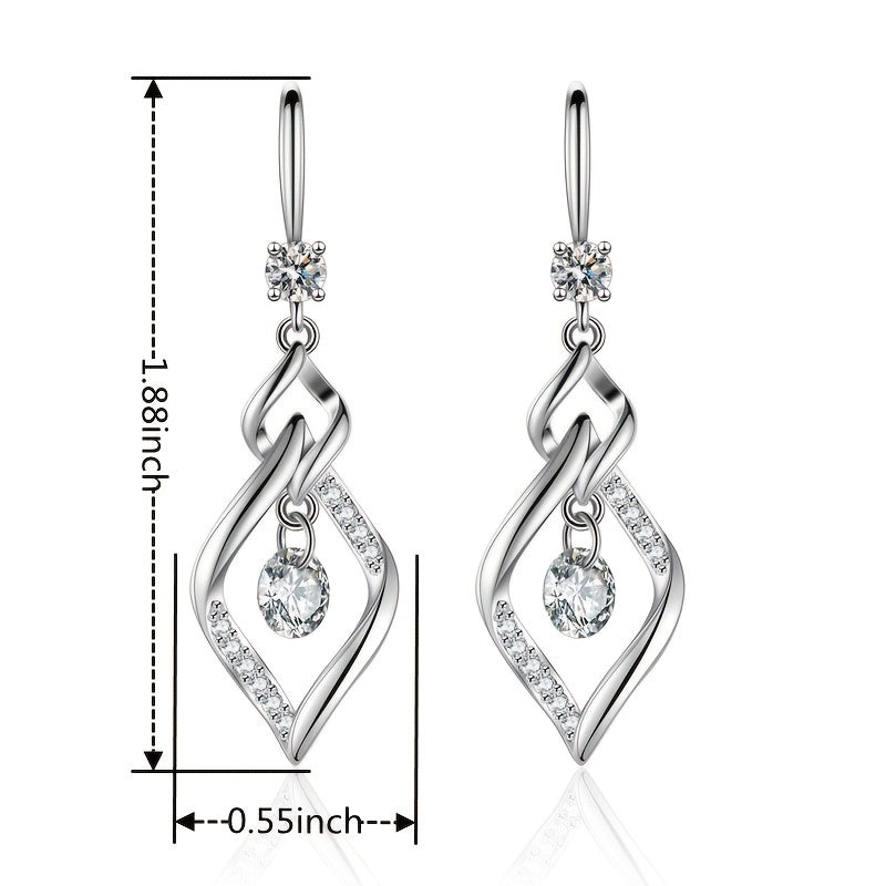 Luxury Rhombus Shape Drop Earrings Inlaid Round Cut zirconia For Women Party Prom Dinner Decor