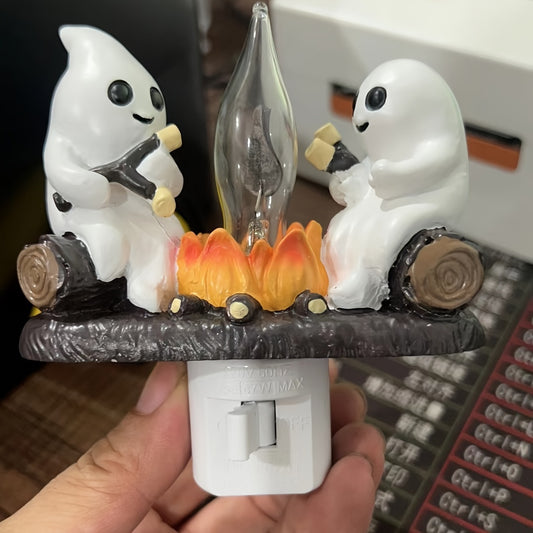 Spooky Ghost Bonfire Night Light - 3D Illusion, Perfect for Halloween Decor & Bedroom Ambiance, Plug-In, No Batteries Required