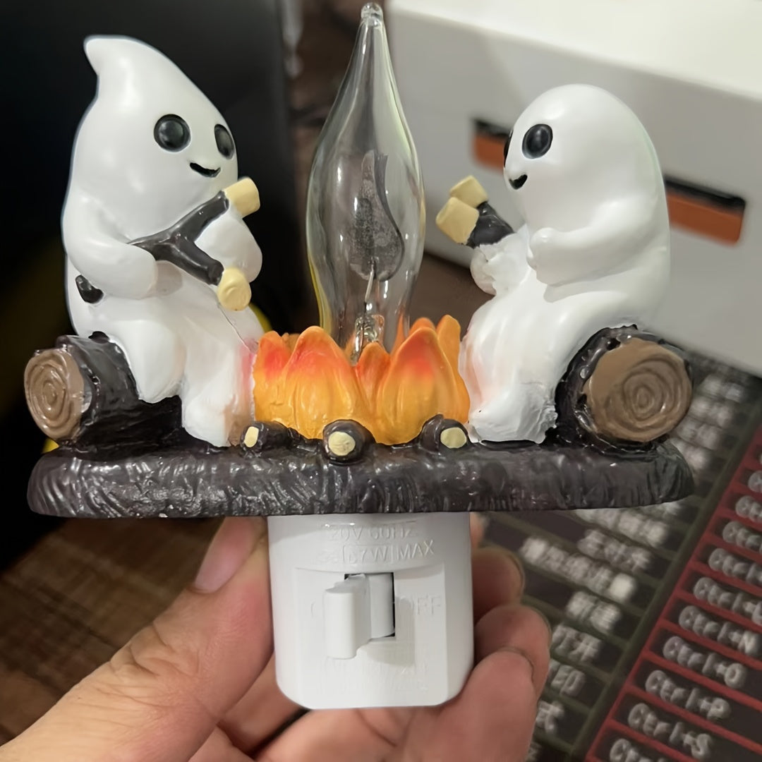 Spooky Ghost Bonfire Night Light - 3D Illusion, Perfect for Halloween Decor & Bedroom Ambiance, Plug-In, No Batteries Required