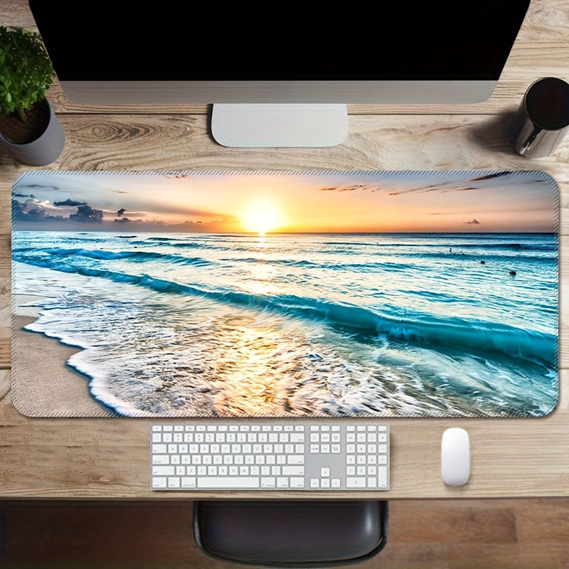 Extra-Large Seaside Sunshine Gaming Mouse Pad - Extended, Thick, Non-Slip Rubber Desk Mat With Precision Stitched Edges, Washable - Perfect For Office & E-Sports Mouse Pads For Desk Large Mouse Pad