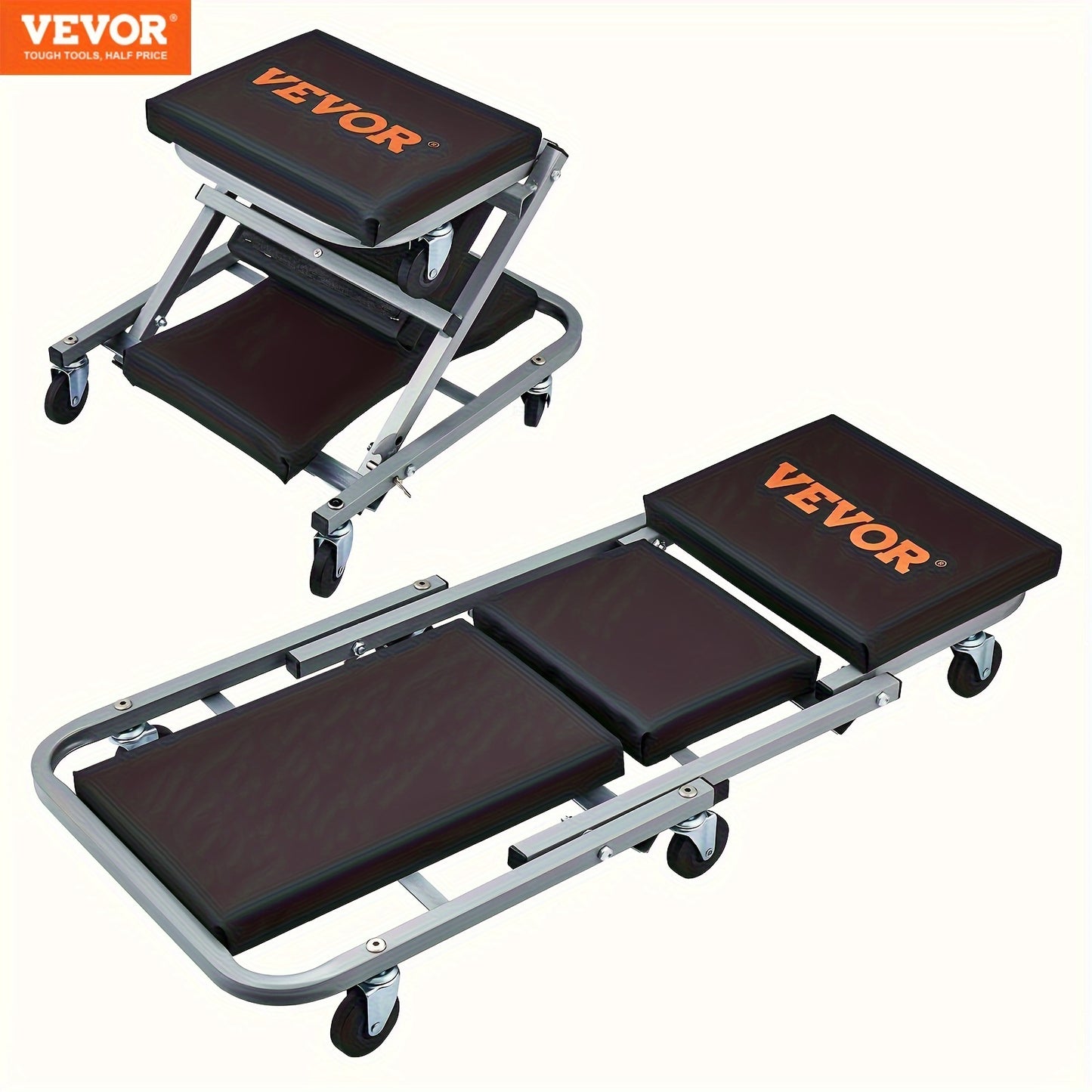 VEVOR 36'' 2 In 1 Z Creeper 300LBS Mechanic Rolling Garage/Shop Seat Low Profile Stool For Auto Repair