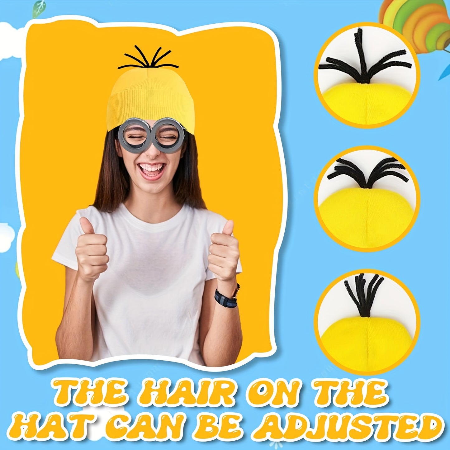 Adult Yellow Cartoon Costume Set with Big Eyes Goggles & Hat - Perfect for Fancy Dress Parties & Cosplay