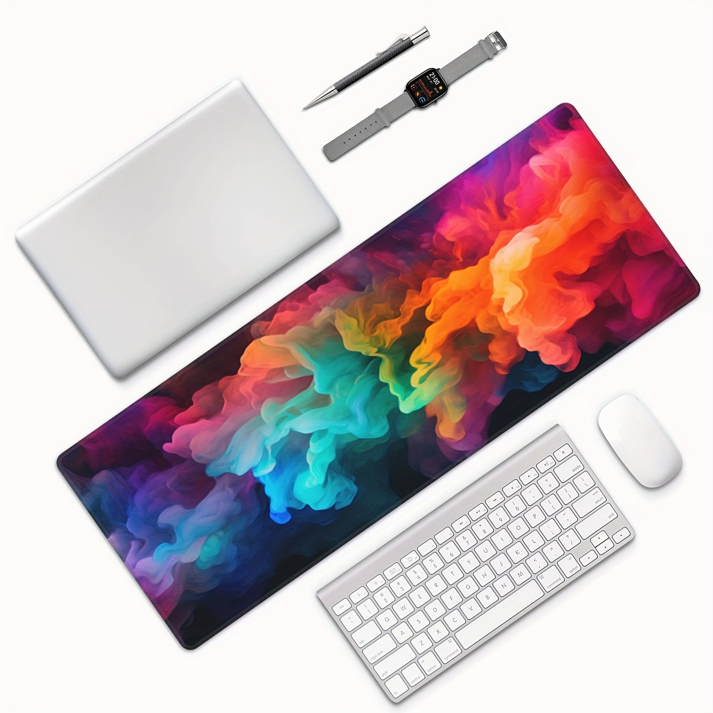 1pc 12*31.5in 3mm large size mouse pad, graffiti tie-dye style, washable non-slip rubber office and gaming computer desk mat, advanced esports mouse pad, Christmas, Halloween and Thanksgiving gifts