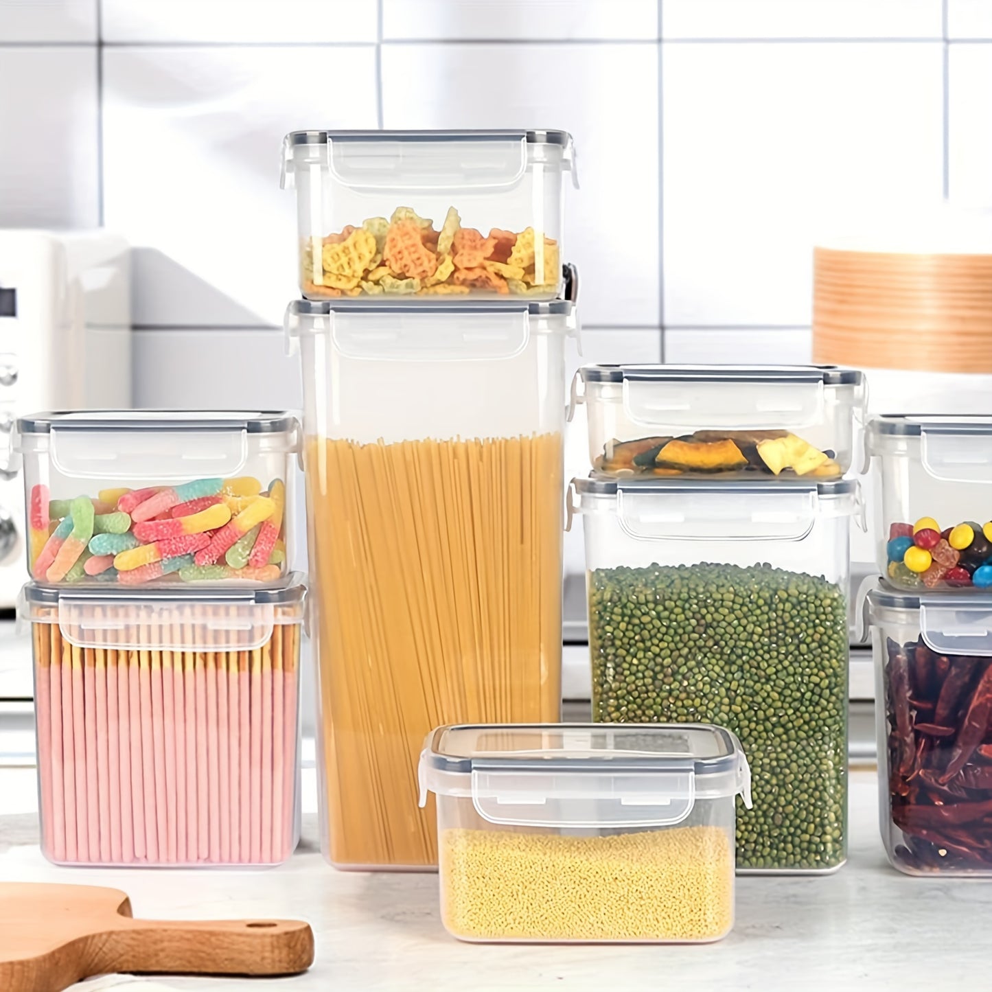 Lioaah 84-Pack Airtight Food Storage Containers With Lids, Plastic Kitchen And Cereal, Flour And Sugar Organizer Jars, (42 Lids + 42 Boxes) BPA Free, Includes Spoon, Labels And Pen