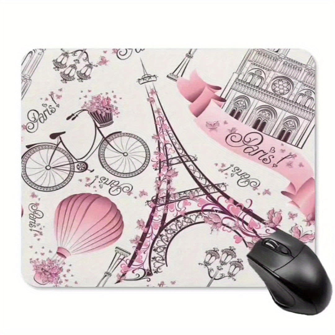 Love Paris Vintage Floral Eiffel Mouse Pad Thickened 9.45 * 7.9 Inches 3mm Thick Computer Anti-skid Rubber Mouse Pad