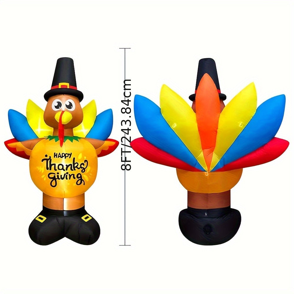 KOOY 8FT Thanksgiving Inflatables Outdoor Decorations Inflatable Turkey With LED Lights, Blow Up Turkey Yard Decorations For Holiday, Outdoor, Party, Garden, Lawn Décor, Autumn Harvest