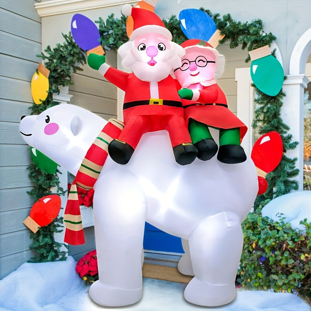 KOOY 6FT Christmas Inflatables Santa Claus Sitting On Polar Bear, Christmas Blow Up Yard Decoration, LED Lights For Christmas Party Holiday Xmas, Outdoor Lawn Winter Décor Christmas Decoration