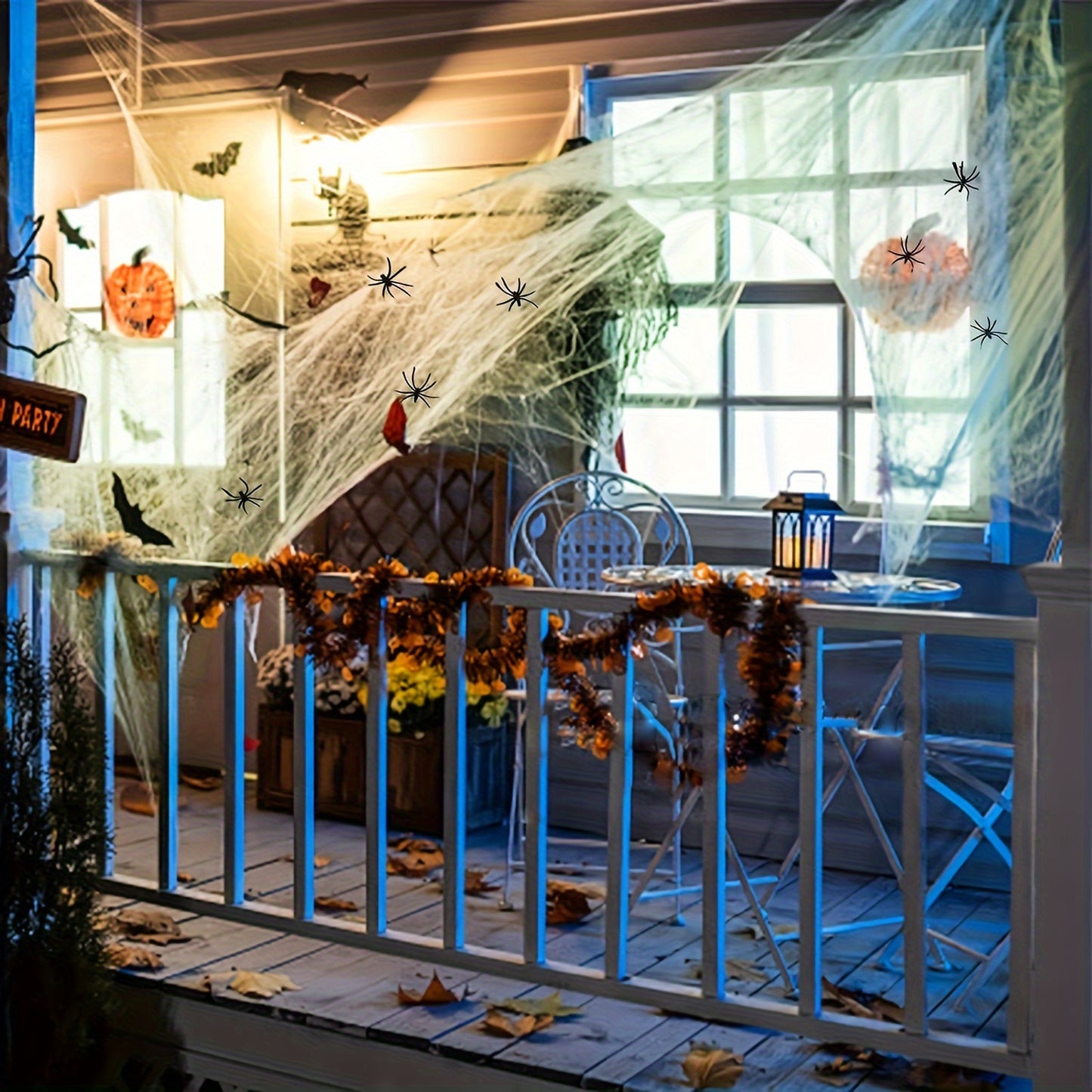 Halloween Glow-in-the-Dark Cotton Spider Web Decoration - 1PC Stretchable Fake Cobweb with Spiders for Indoor/Outdoor Hanging Decor, No Feathers, No Electricity Required