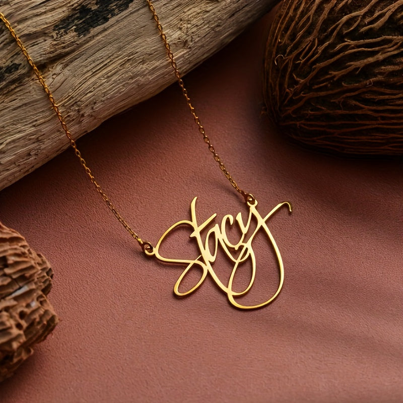 1pc Customized Name Necklace, Personalized Cursive Font Pendant, Elegant Bohemian Style, Simple DIY Custom Nameplate Gifts For Women, Birthday Gift Jewelry