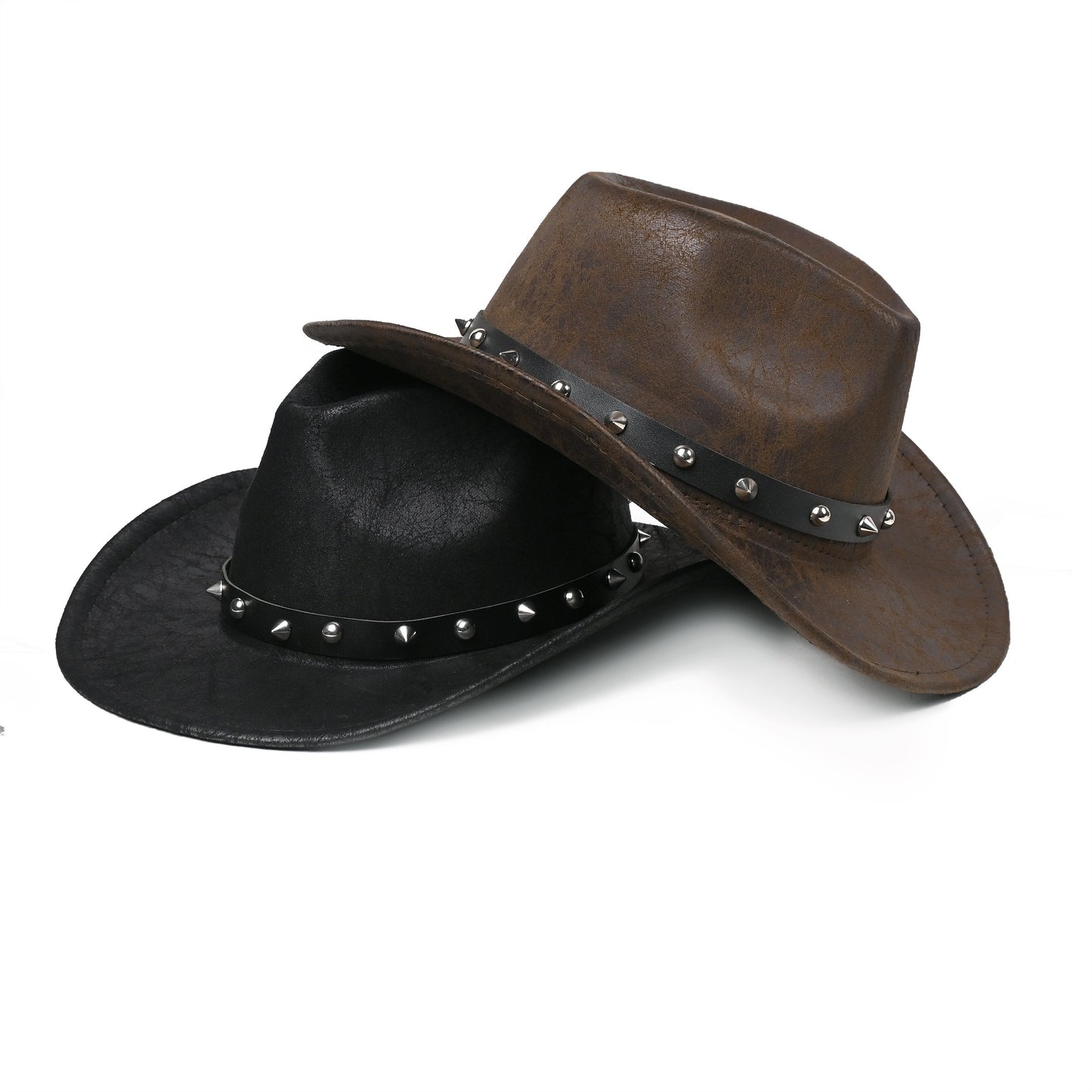 Vintage Western Cowboy Hat with Silvery-Plated Studs - Glossy Finish, Lightweight Polyester, Fashionable Knight Cap for Men & Women