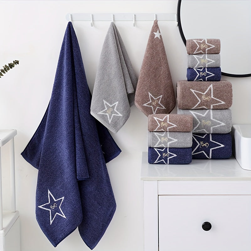 Cotton Bath Towel Set - 4 Hand Towels, 2 Bath Towels, 100% Combed Cotton, Embroidered Star Design, Quick-Dry, Ultra Soft Spa Quality for Bathroom & Outdoor Use